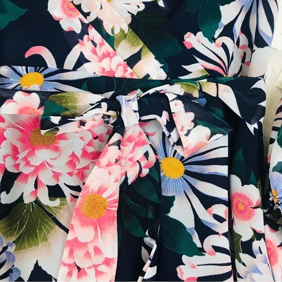 ELIZA‎ J Floral Long Sleeve Maxi Dress Chiffon Faux Wrap Navy Blue Pink Sz 8 New - Picture 6 of 11